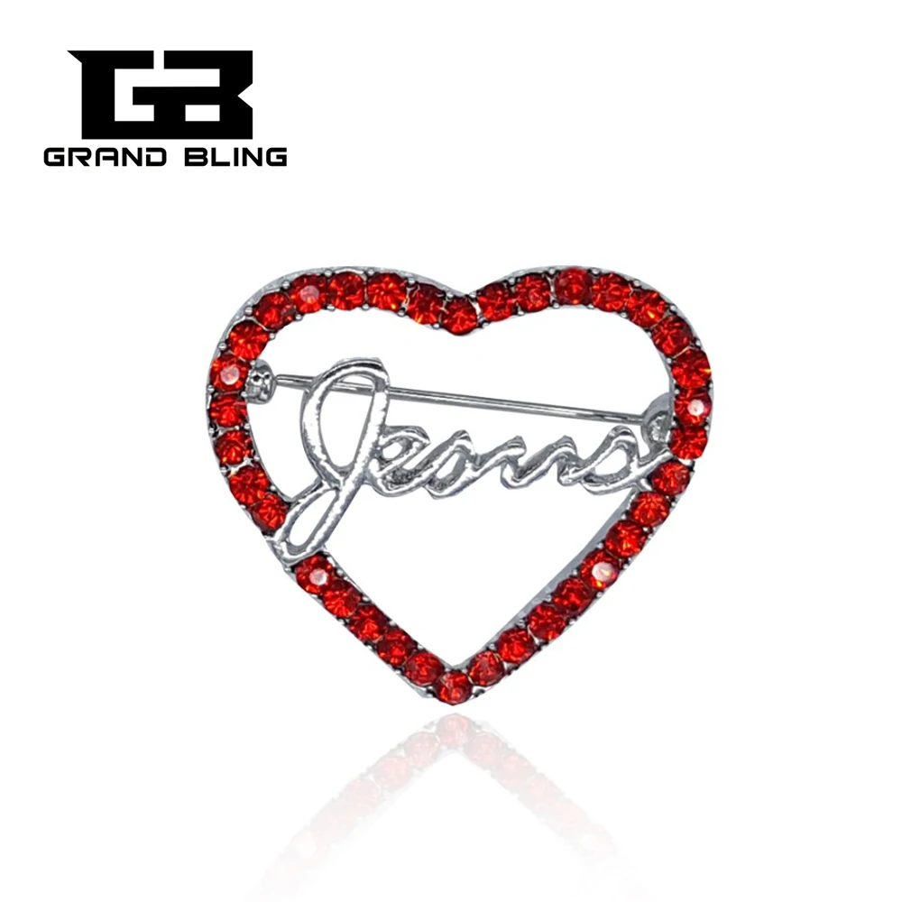 

Rhinestone Red Heart Love Jesus brooch pins Unique Gift