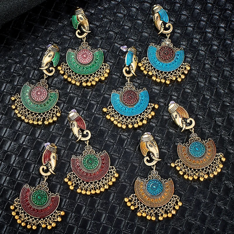 SHUANGR Индийские цыганские украшения Tribal Tassel Earring Elephant Dangle Drop Flower Ornate для женщин Boho Vintage Brincos.