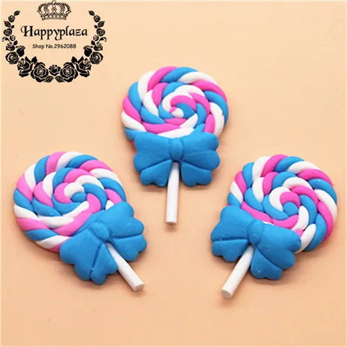 10pcs 10 шт смешанные цвета Swirl леденец с бантом Полимерная глина с плоской задней стороной кабошоны для украшения еды DIY телефон или детский подарок, 27*40 мм - Цвет: 10pcs