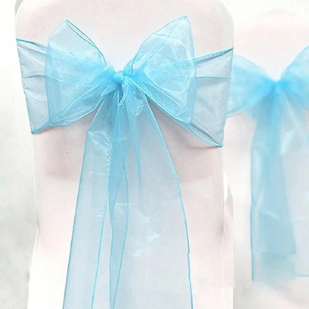 Blue 25 шт./партия, стул из органзы, пояс, бант, свадебные и праздничные украшения для вечеринки - Цвет: Blue