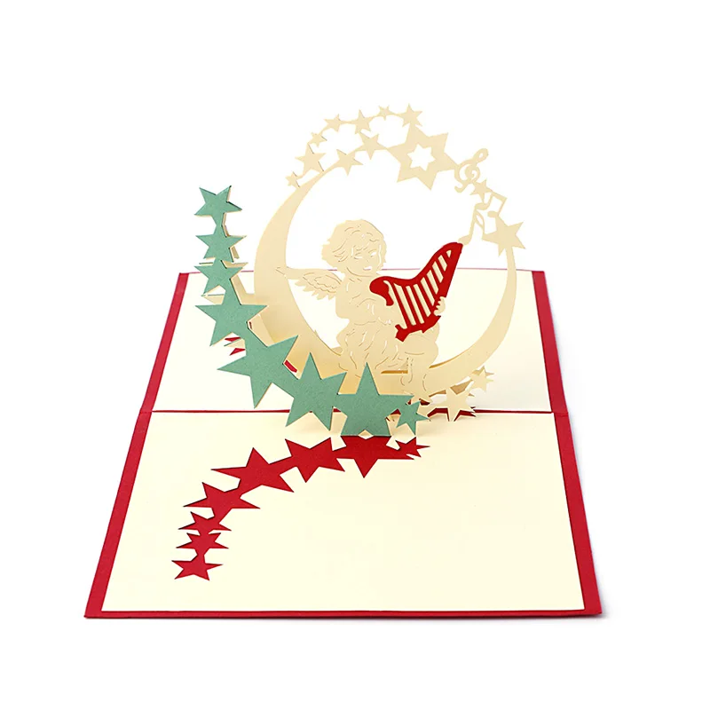 3D выдвижные праздничные поздравительные открытки Музыка Ангел звезды Рождество