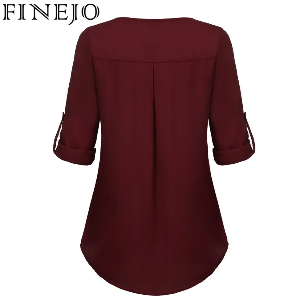 FINEJO женская блузка Blusas топы однотонные на каждый день пуговицах v образный вырез