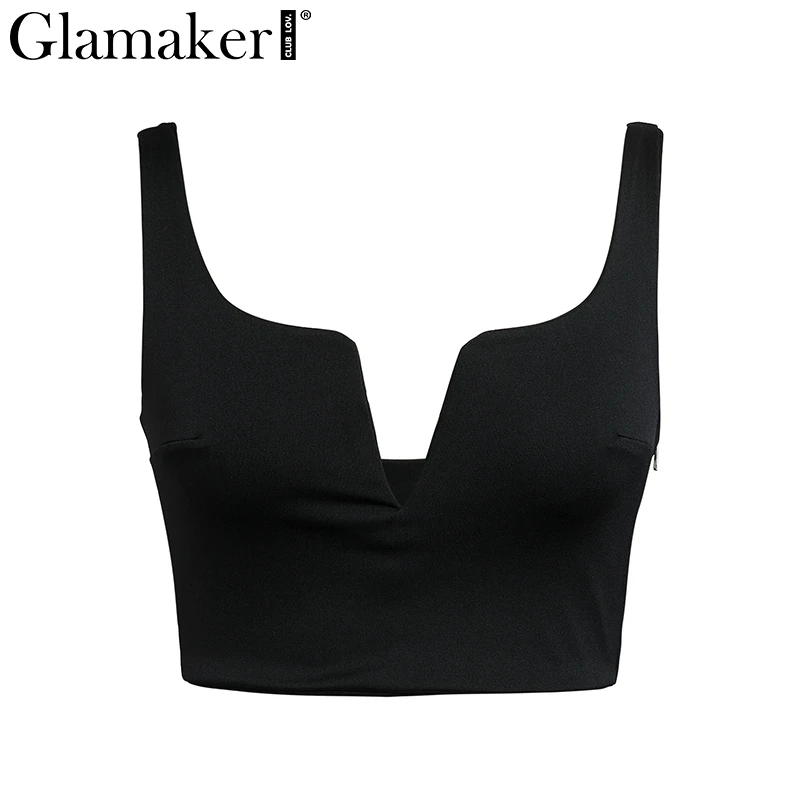 Черный Glamaker, черный, глубокий v-образный вырез, сексуальный топ, женский, белый, на бретелях, короткий, короткий, женский, красный, летний, без рукавов, вечерние клубный Топ, cami - Цвет: Черный