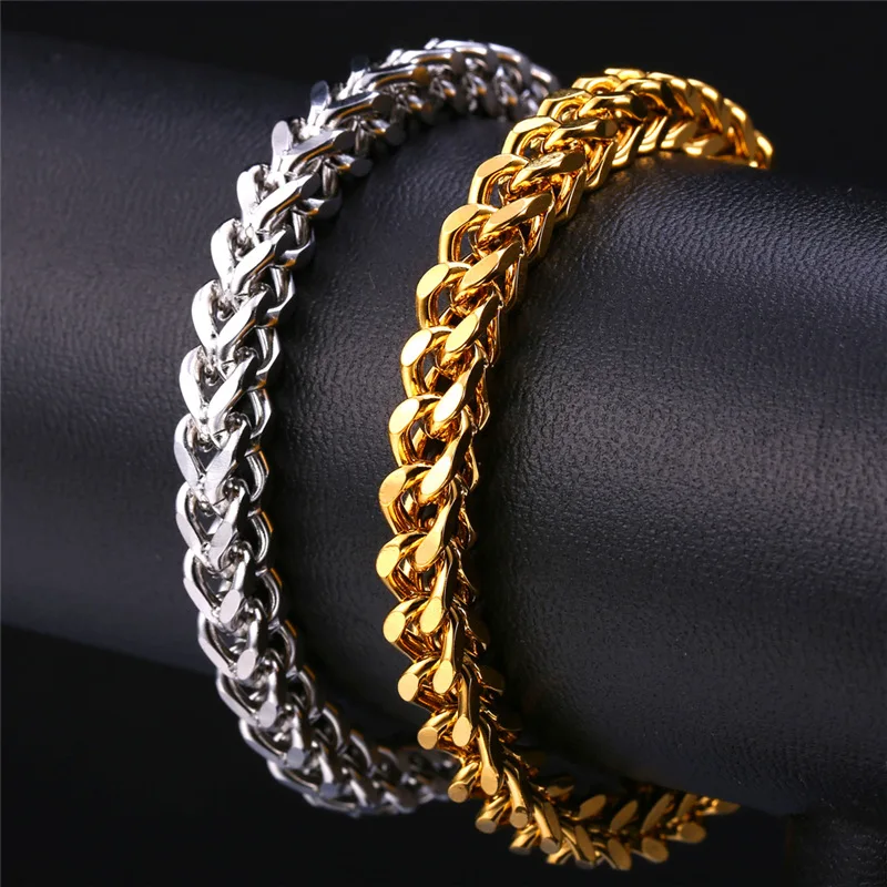 Крупные толстые браслеты из кубинской звеньев золотого цвета Φ 21 см 6 мм мужские