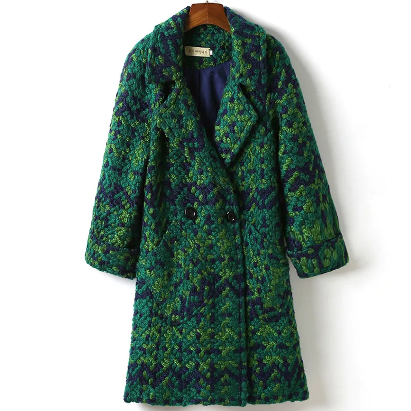High Quality Wool Coat Women Slim Medium-long Tweed Jacket Fashion Female Outwear Green Brand 7 | Женская одежда