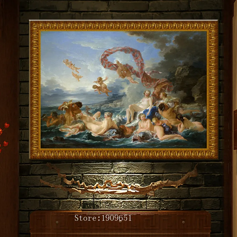 Холст с печатью классических религиозных фигур, обнаженным ангелом и морским пейзажем, напечатанный на хлопке, без рамы, для украшения стены.