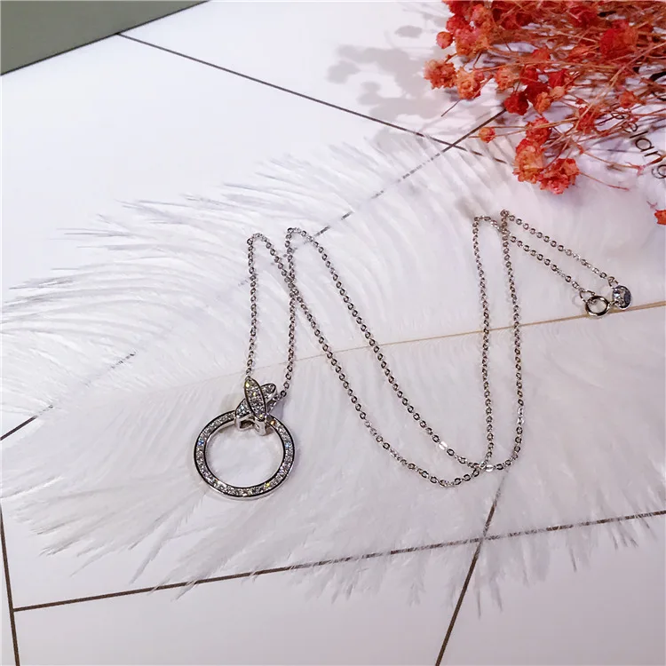 

Hot Selling Real 925 Sterling Silver Women Chain Necklace Trendy Designer Zircon Cross Circle Pendant