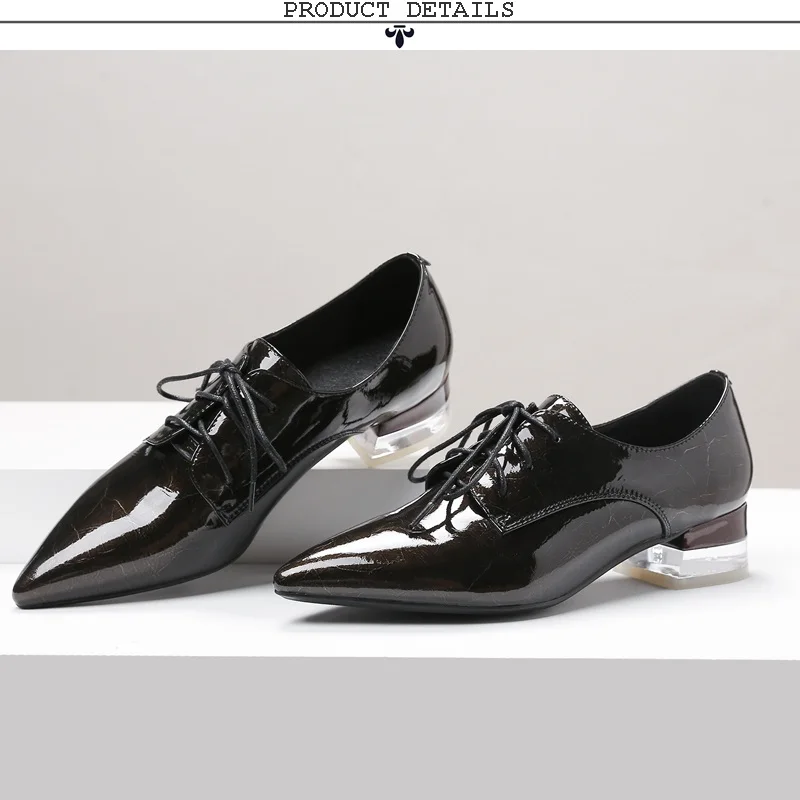 ZVQ woman shoes spring new concise casual patent leather pointed toe woman pumps outside mid heels cross-tied ladies shoes