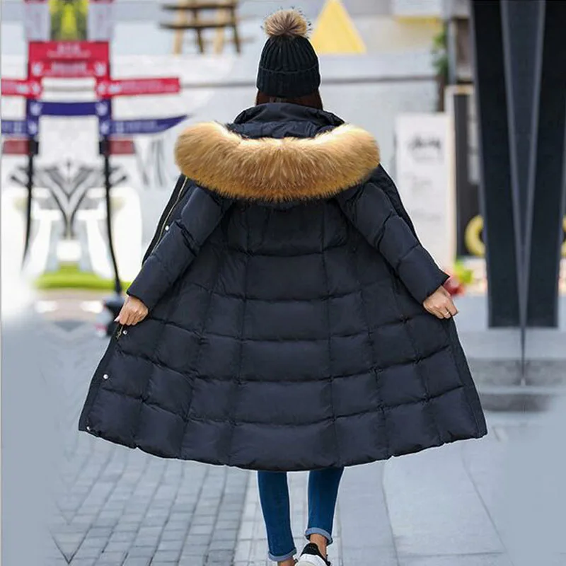 Large Real Natural Raccoon Fur 2018 White Duck Down Jacket Thick Warm X-Long Parka Winter Women Female | Женская одежда