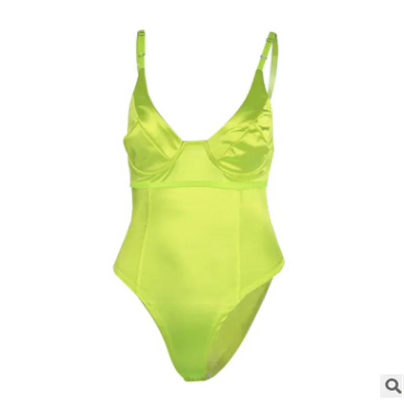 Женский облегающий боди на бретелях ярко-розовый и зеленый пляжный короткий