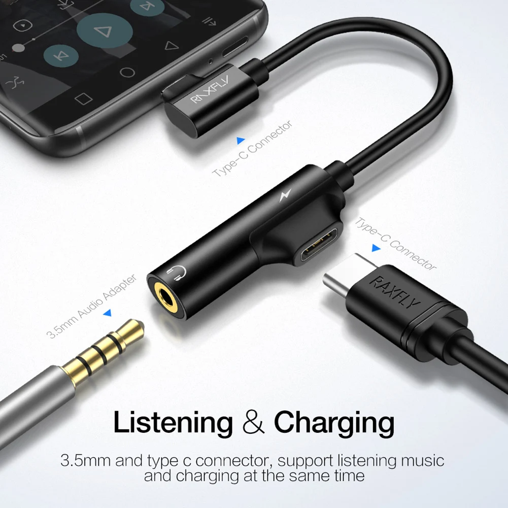 RAXFLY 90 Degree Elbow Type C Male to Female Charge Earphone Audio Adapter Cable |