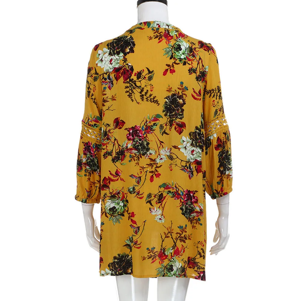 Женское сексуальное платье Boho повседневное Летнее цветочное с v-образным вырезом