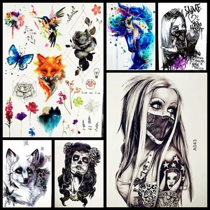 Новый дизайн сексуальная девушка с маской временная татуировка наклейка Мужчины Черный боди арт рука вспышка Водонепроницаемая Татуировка хна тату арабские женщины