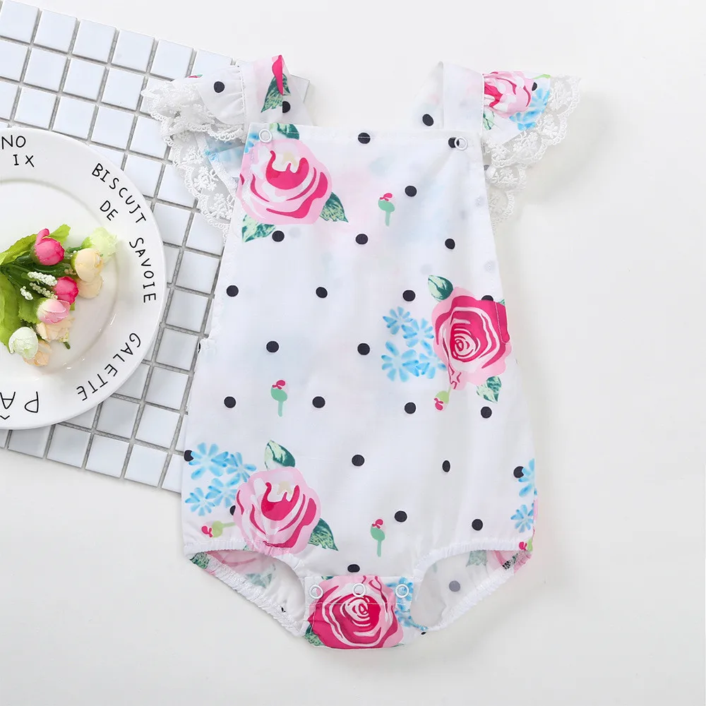 

Summer Baby Girl Flowers Printed Romper Cotton Short Sleeve Beach Jumpsuit Newborn Infant Climbing Clothes