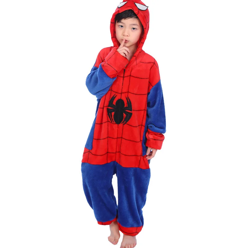Spiderman Детские пижамы с милыми животными; костюм; зимняя мягкая одежда для сна с капюшоном для мальчиков и девочек; милая детская пижама с героями мультфильмов; Рождественская Пижама - Цвет: Spiderman