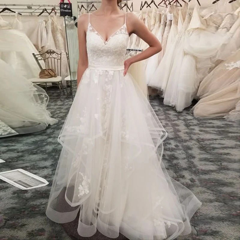 

Newest Tulle Organza Wedding Dresses A-line Style 2019 Elegant Cheap Wedding Bridal Gowns Zipper Back