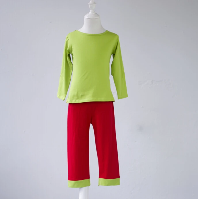 Однотонная простая дизайнерская Пижама с лаймовым топом и красными штанами