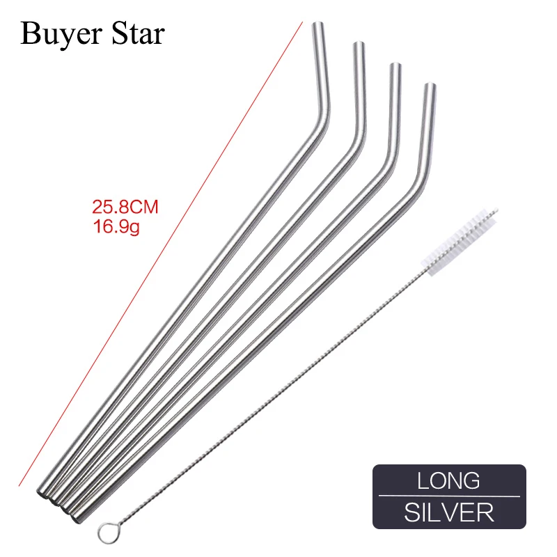 8 Silver Plus 2Brush 8 шт многоразовые трубочки для питьевой соломы, набор кистей для очистки,,, высокое качество, Экологически чистая металлическая соломинка - Цвет: 8 Silver Plus 2Brush