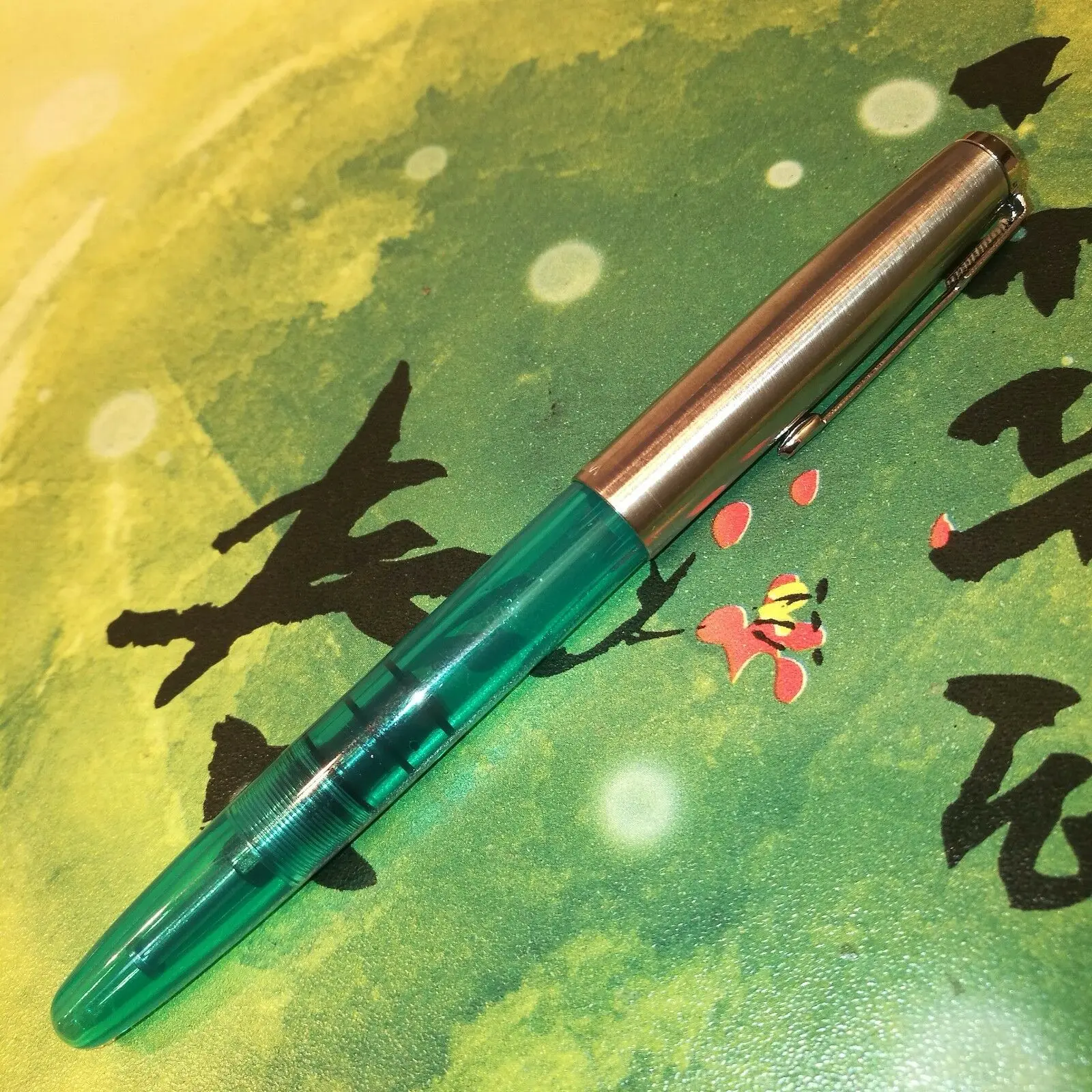 Wing Sung 601, вакуумная авторучка, чернильная ручка, обновленная версия, поршневая серебряная крышка, канцелярские принадлежности для офиса, школы - Цвет: 2