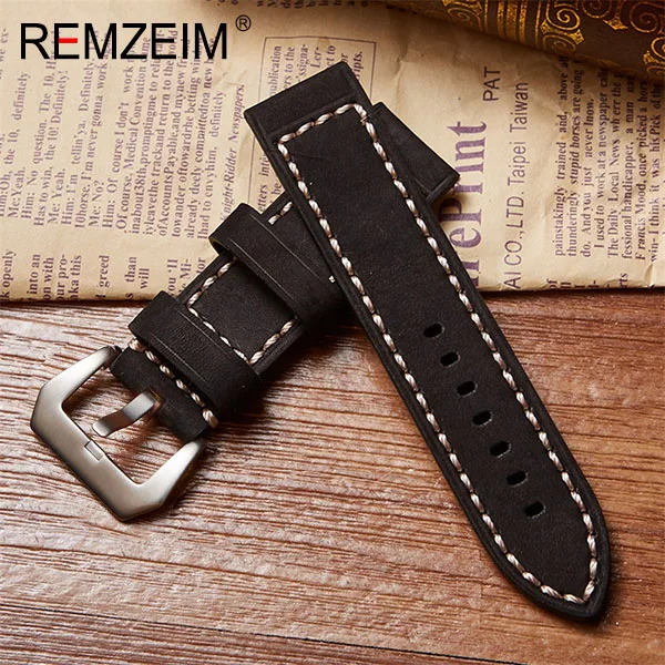 Black(silver buckle) Ремешок для часов из натуральной кожи, ремешок для часов ручной работы в стиле ретро, ремешок для часов 20 мм, 22 мм, 24 мм, коричневый, черный, с твердой пряжкой из нержавеющей стали - Цвет ремешка: Black(silver buckle)