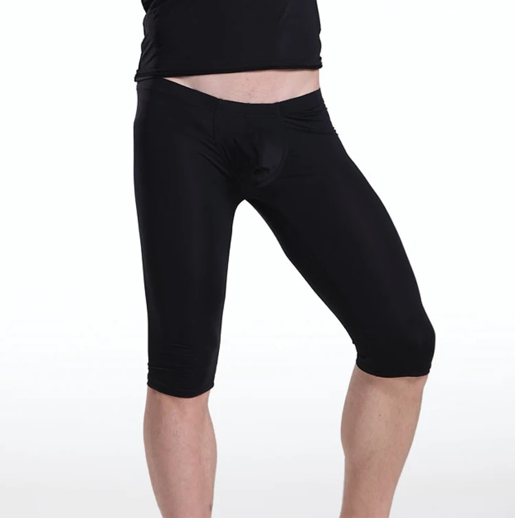 Мужские прозрачные Капри сексуальные шелковые брюки со льдом низкая талия пять