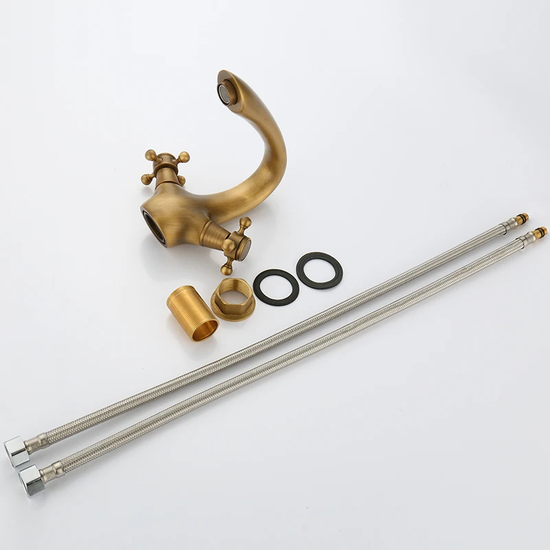 Античный Смеситель для раковины с двумя ручками, с горячей и холодной водой, из латуни, для ванной комнаты и кухни.