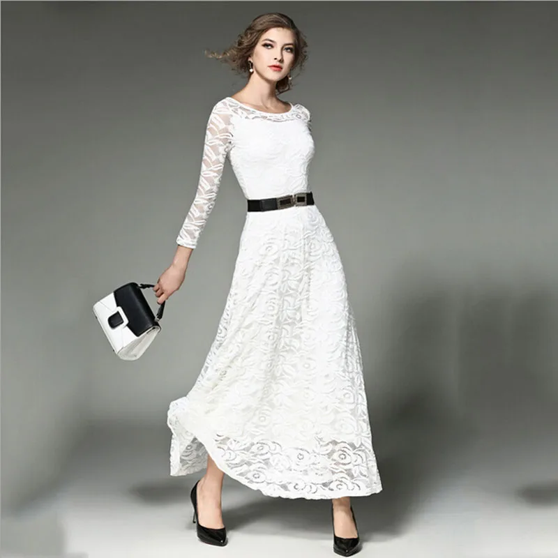 Vestidos короткое платье макси с длинным рукавом и вышивкой круглым вырезом длиной