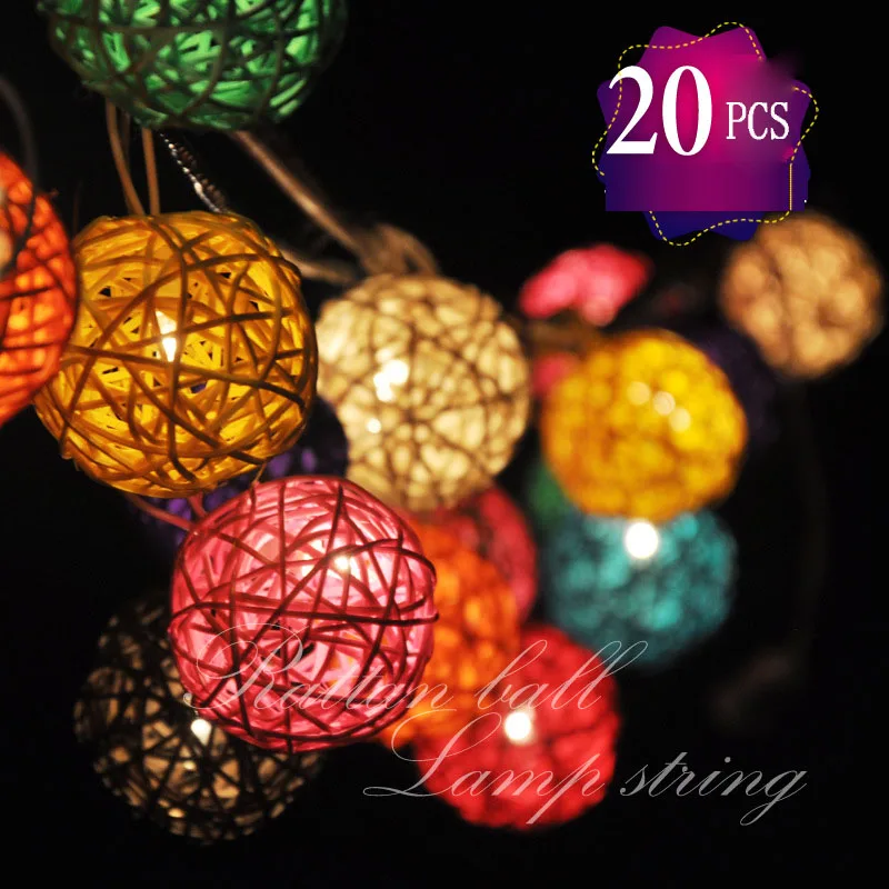 

2 м LED 110/220 в синий белый 20 шт. ротанговый шар, гирлянда, сказочный светильник s на Рождество, свадебное украшение, светильник