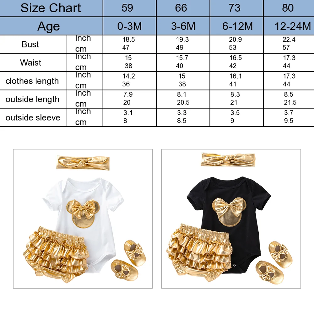 Одежда для новорожденных девочек комплект Короткие Черный комбинезон + золотые