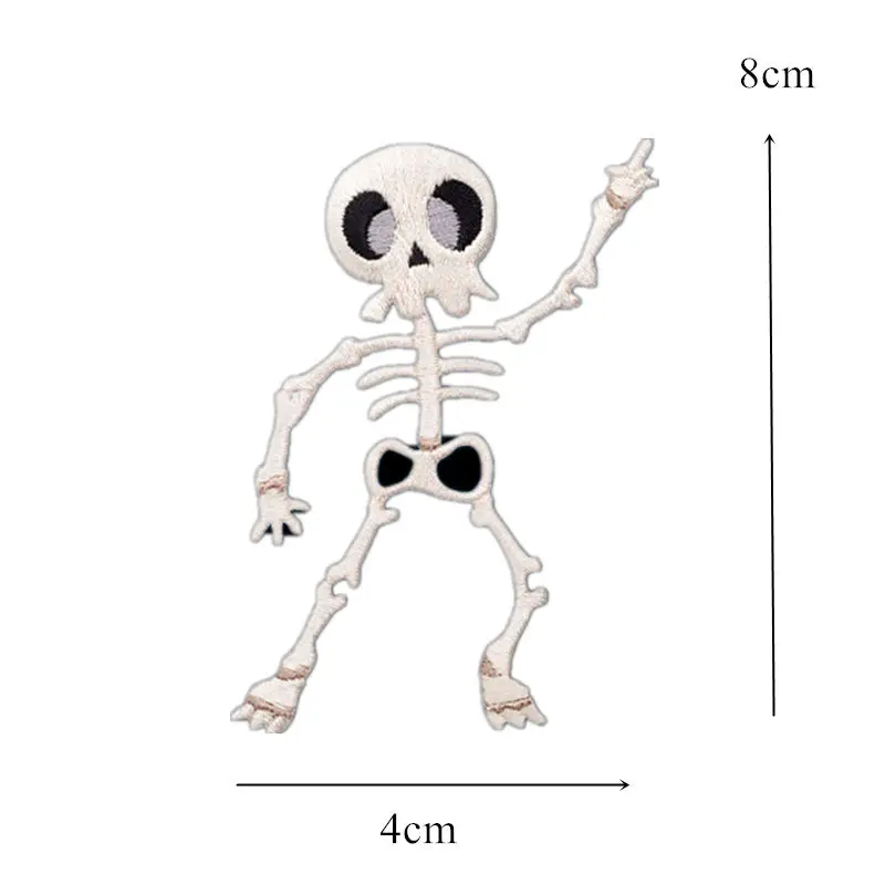Череп Человек белая вышивка шить железа на патч Панк Скелет вышитые нашивки