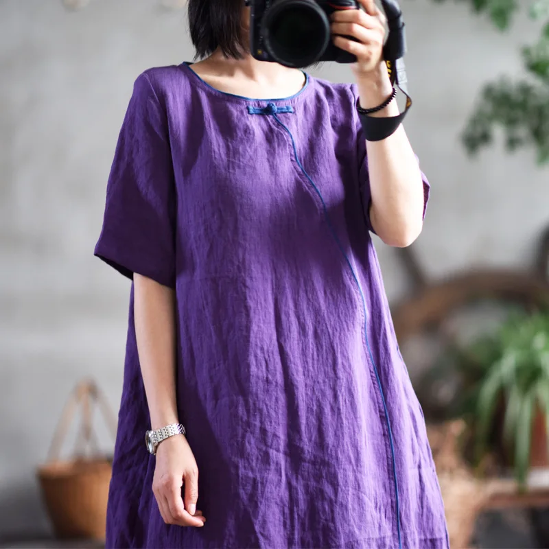 Повседневное женское платье 2019 летнее хлопковое льняное ТРАПЕЦИЕВИДНОЕ