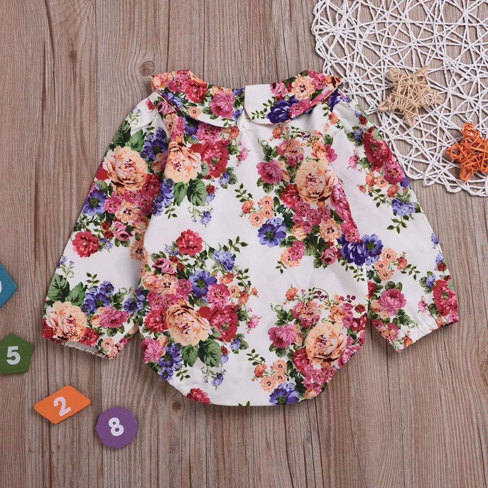 2019 новый милый комбинезон с цветочным принтом для маленьких девочек длинными