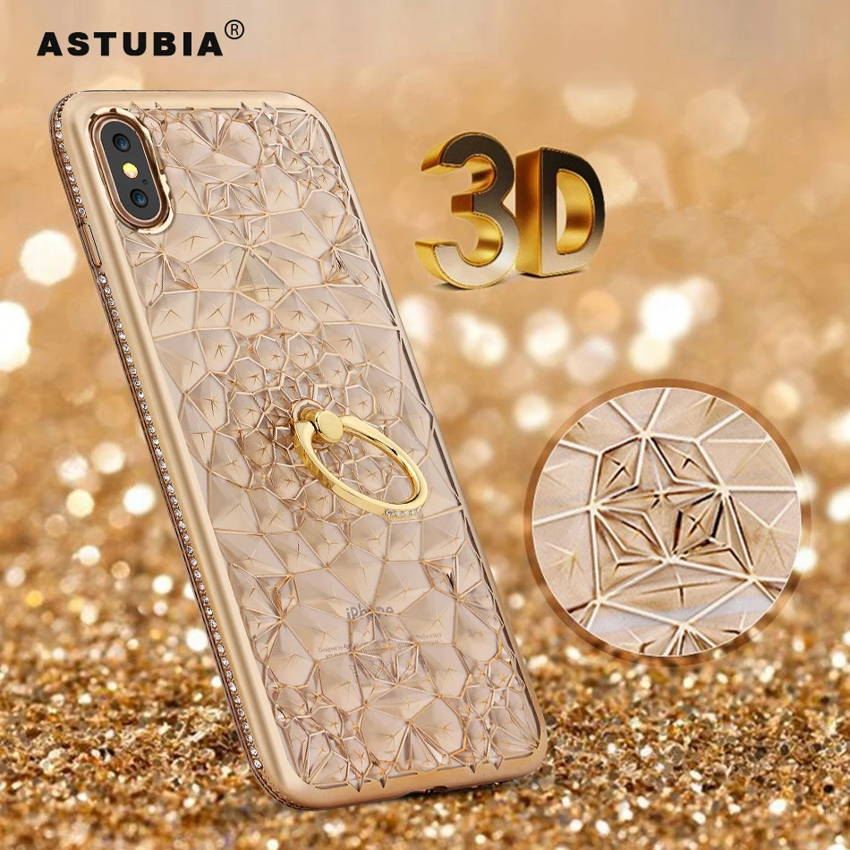 Чехол ASTUBIA 3D с золотыми блестками для iPhone X роскошный силиконовый мягкий гелевый