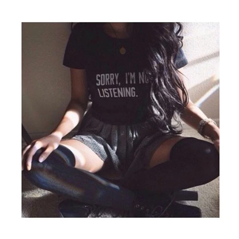 Жаль что я не слушает забавные Модные женские tumblr Graphic Print T Shirt Женская|t-shirt women|t-shirt