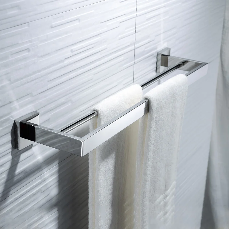 Double Towel Rack SUS 304 набор из нержавеющей стали для ванной комнаты, хромированный полированный держатель для бумаги, вешалка для полотенец, держатель для туалетной щетки, аксессуары для ванной комнаты - Цвет: Double Towel Rack