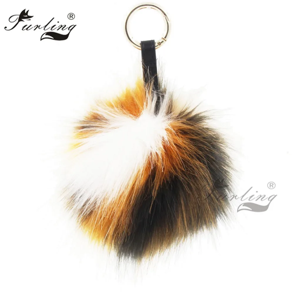 

Furling 1PC Multicolor Faux Fox Fur 13cm Fluffy Pom poms Ball Keychain Leather Ring Women Hand Bag Charm