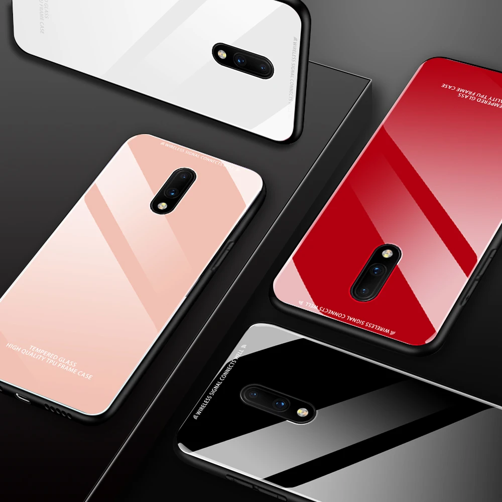 Solid Color Tempered Glass Phone Case For Oneplus 7 Pro Luxury Colorful Cover Shell OnePlus 7Pro 1+7Pro Coque Capa |