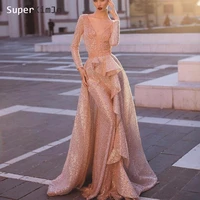 rose sequin evening dresses 2019 deep v neck detachable skirt luxury sparkle evening gown