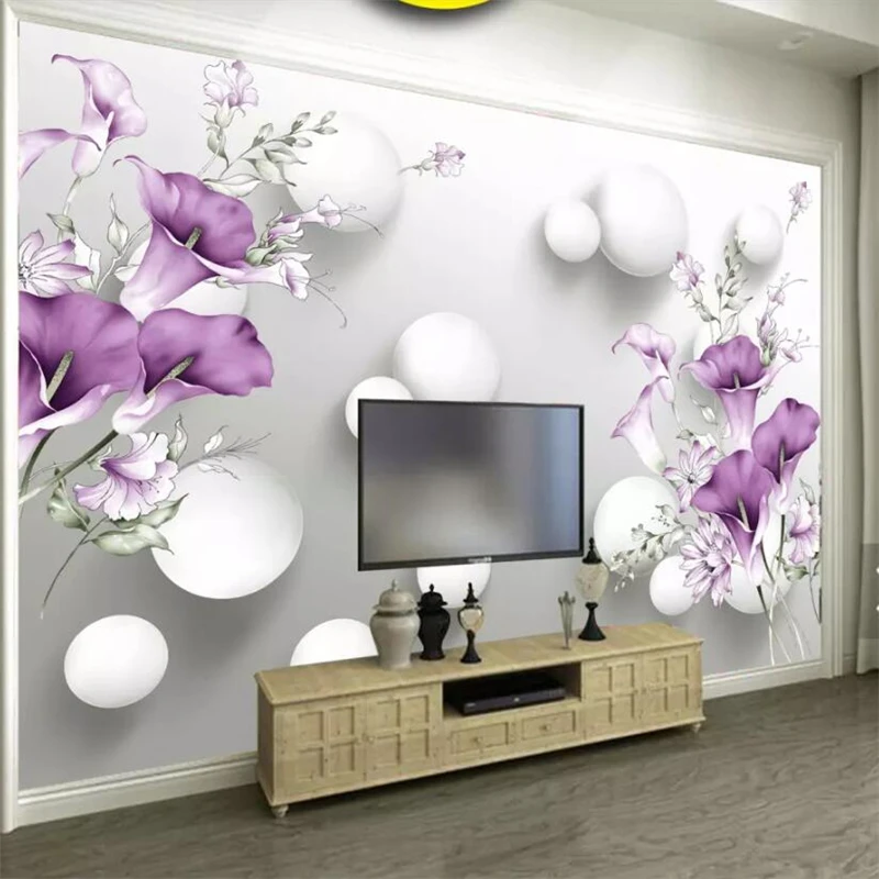 

beibehang Custom wallpaper 3d murals hand-painted purple calla lily beautiful fresh background wall papers home decor wallpaper