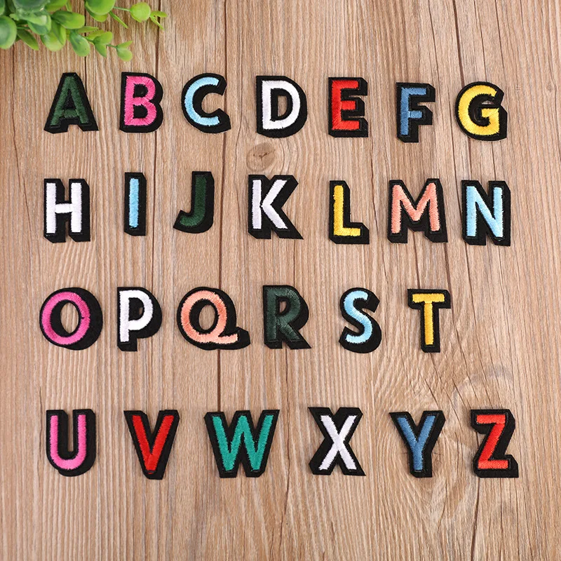 

A-Z 1PC colour cartoon English Alphabet Letter Mixed Embroidered Iron On Patch For Clothing Badge Paste For Clothes Bag Pant Sew