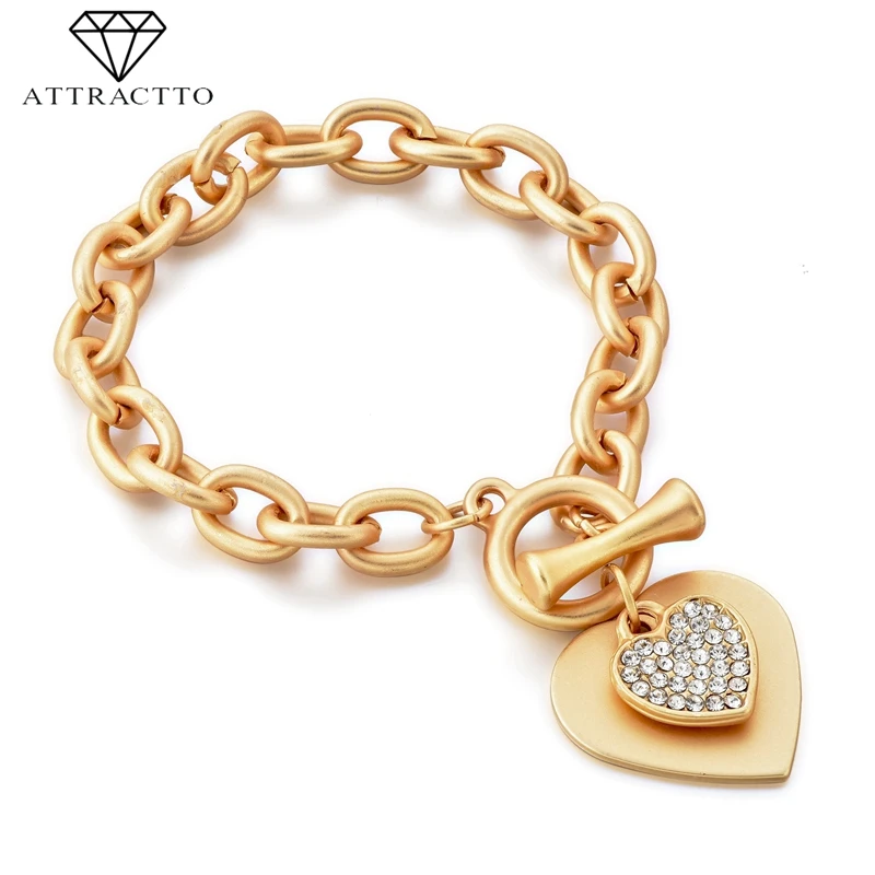 

ATTRACTTO Trending Heart Stainless Steel Bracelets&Bangles Charms For Women Crystal Bracelets Unique Jewelry Bracelet SBR190060