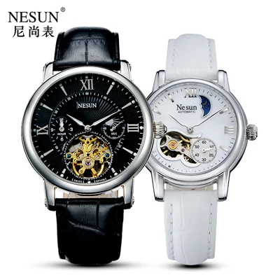 Швейцарские часы Nesun Hollow Tourbillon для мужчин и женщин, роскошные брендовые автоматические механические часы для влюбленных, сапфировые часы 9091-L - Цвет: Item 4