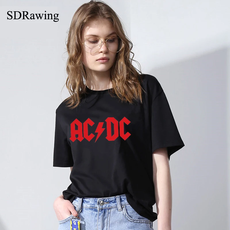 SDRawing AC DC Bell с принтом черепа футболки коротким рукавом женская футболка летние