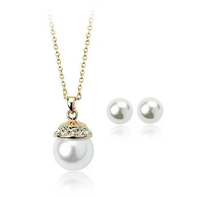 Fashion 18K white gold plated women pearl S005 pendant necklace/earrings wedding Jewelry SetsTS001 | Украшения и аксессуары
