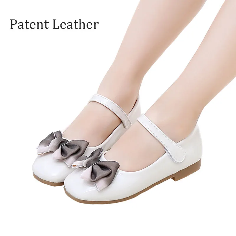 

Little Girl Flower Children Bowknot Patent Leather Shoes For Girls School White Wedding And Party Dance Dress Shoes New 5-14 Y