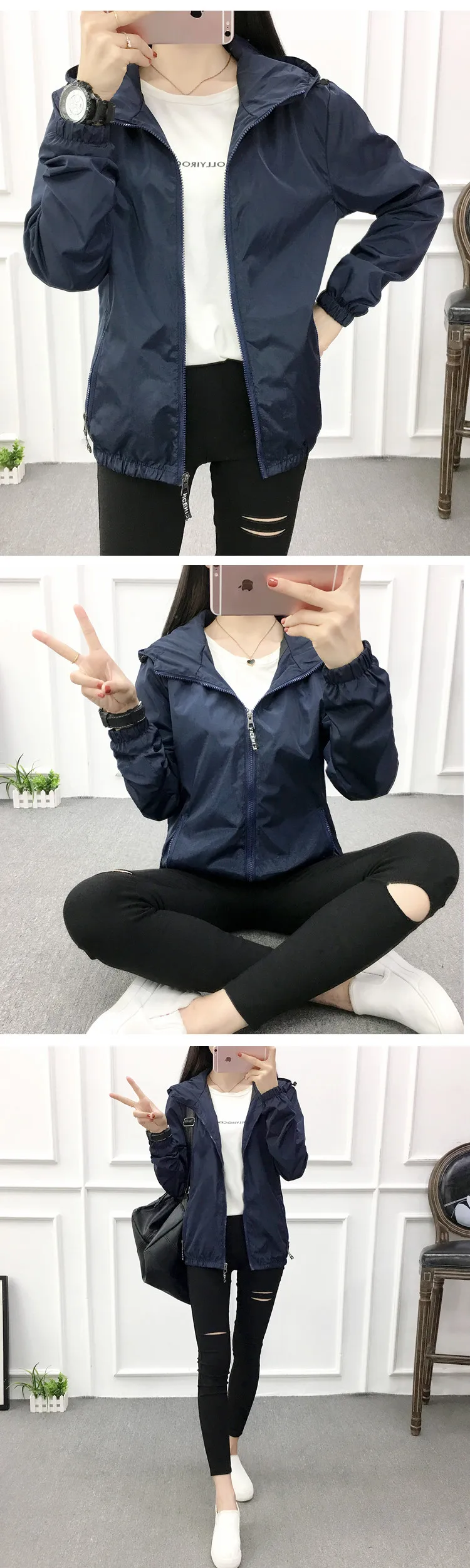 7XL женские ветровки Корейская Весенняя Осенняя новая куртка с капюшоном пальто женское плюс размер свободная ветровка женские куртки Wild