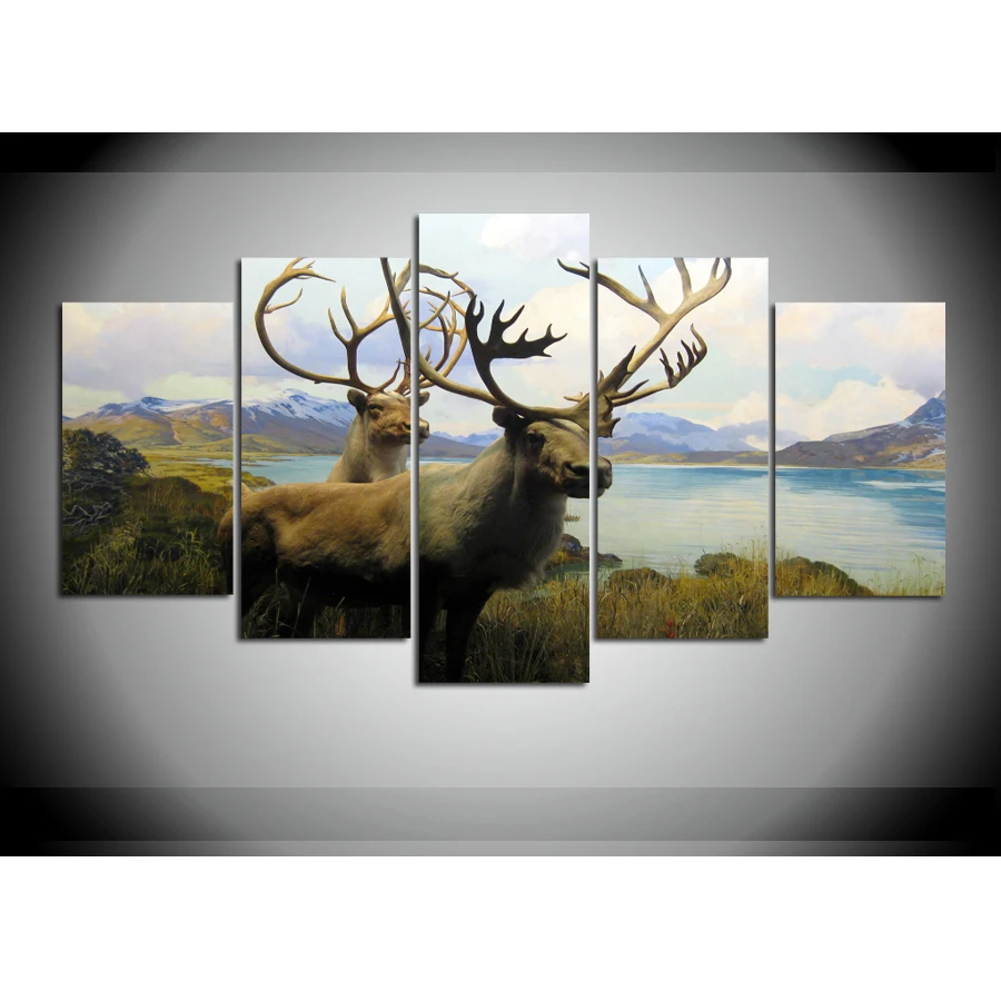 5 шт. Холст Картина олень возле озера холст декор комнаты печати wall art рамка WD-11 |