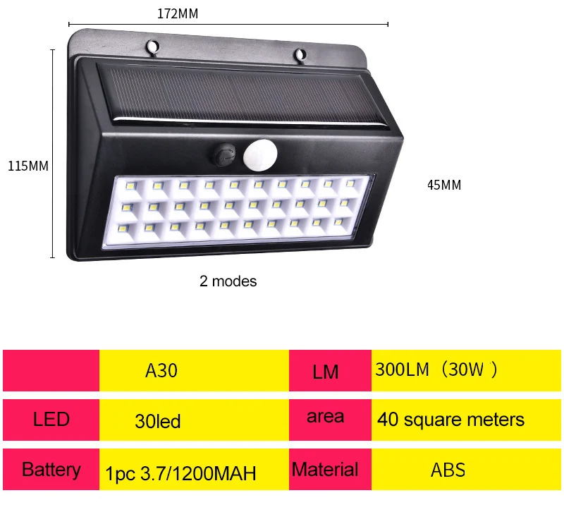 30led Lengthen 2mode Солнечная лампа светодиодный настенный солнечный светильник Открытый охранный светильник ing с датчиком движения детектор сад задняя дверь шаг 270 градусов удлинить - Испускаемый цвет: 30led Lengthen 2mode