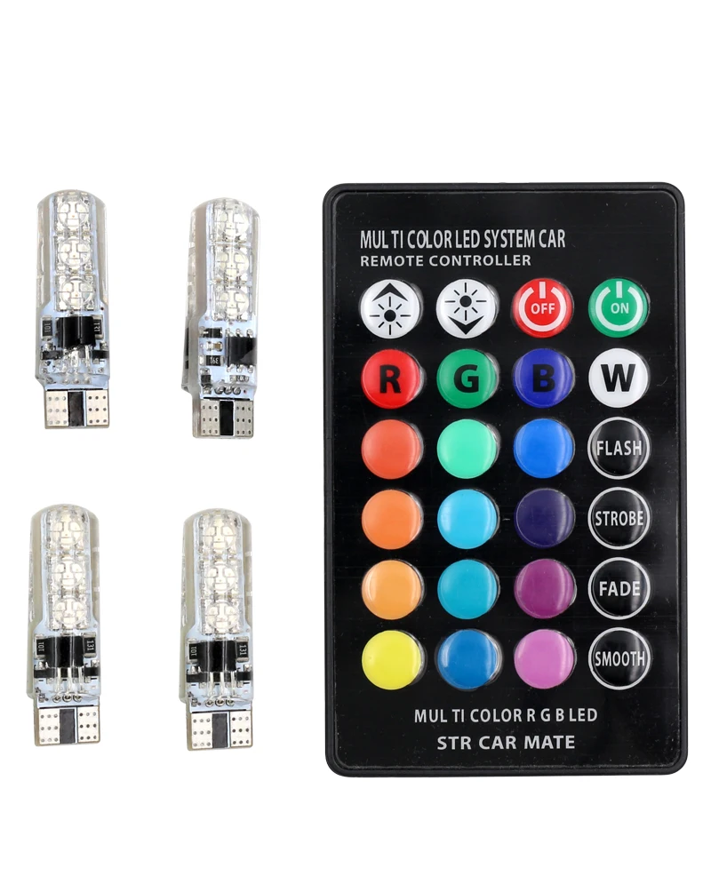 4led 1remote control T10 5050 светодиодный T10 6SMD авто светодиодный семицветный свет вспышка номерного знака Лампа для автомобиля купольная лампа для чтения свет цветной свет Opp упаковка - Испускаемый цвет: 4led 1remote control