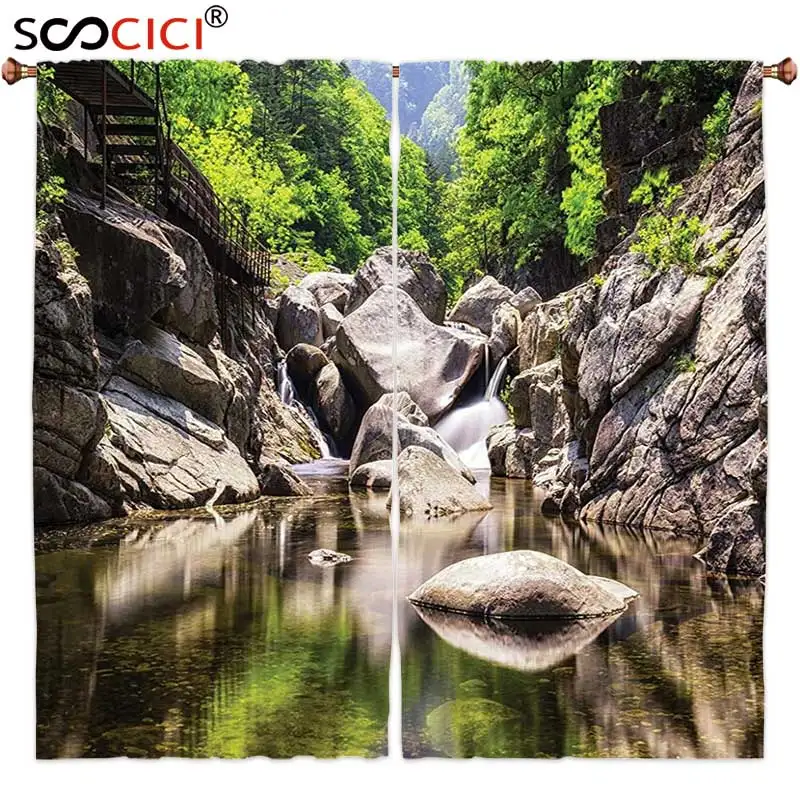 Оконные шторы обработаны 2 панелями национальные парки тропический лес водопад